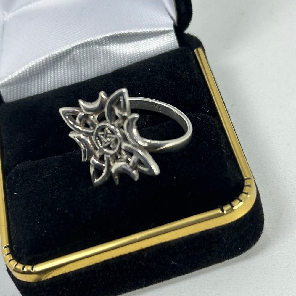 Sterling Silver Celtic Pentagram Ring Size 7 Wiccan Pagan Crescent Moon Band - Picture 6 of 8